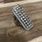 Bling Shield Armor Knuckle Ring Silver Statement Crystals Indie Boho Tribal Size 6.5