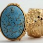 Arty Turquoise Ring Vintage Glass Oval Stone Statement Gold Size 4.5