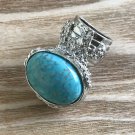 Arty Turquoise Ring Vintage Glass Oval Stone Statement Silver Size 5