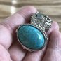 Arty Turquoise Ring Vintage Glass Oval Stone Statement Silver Size 5