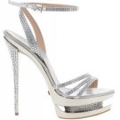 women's silvery Rhinestone platform high heels sandal x87