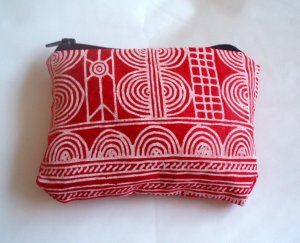 Red and White Batik Zipper pouch
