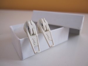 White Zipper Pull Earrings