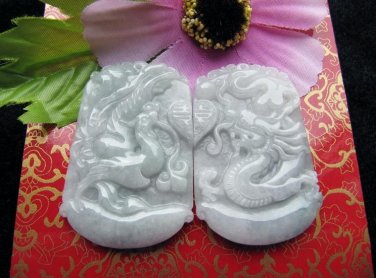 Good luck Hand- carved AAA Natural   jade dragon with  Phoenix charm white jade Pendant