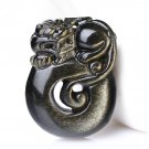 natural Gold Obsidian Hand carved pi yao pendant