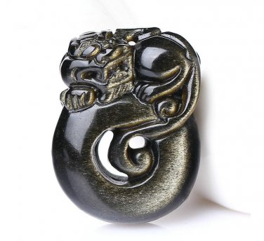 natural Gold Obsidian Hand carved pi yao pendant