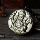 natural gold Obsidian stone Hand carved Elephant good luck charm pendant