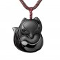 Hand carved natural Obsidian stone fox good luck  pendant necklace