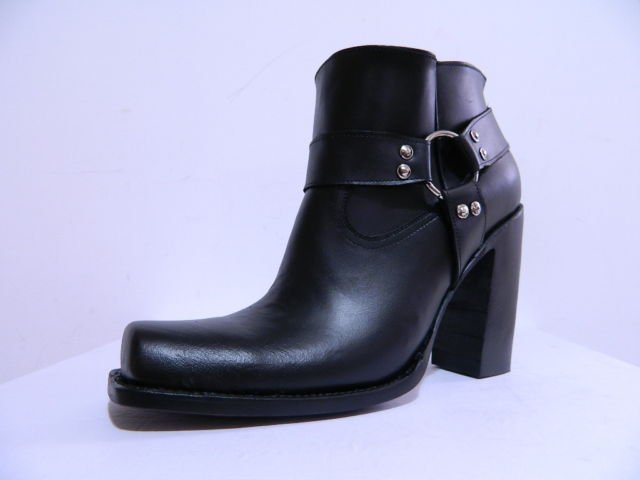 harness boots 5 inch heels Square toe detachable full grain leather men size 9