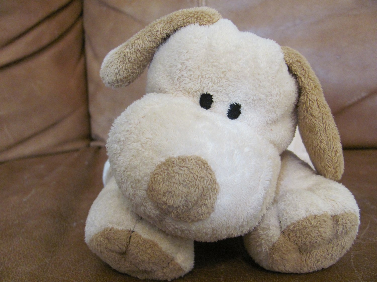 2002 Ty Pluffies Plopper Puppy Dog Lovey Plush Cream Carmel Brown Tylux 