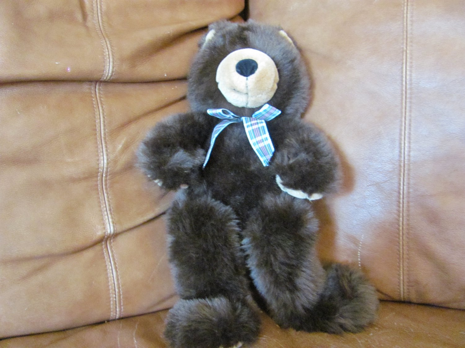 1997 Manhattan Toy Company Brown Teddy Bear Plush Lovey Plaid Bow 17