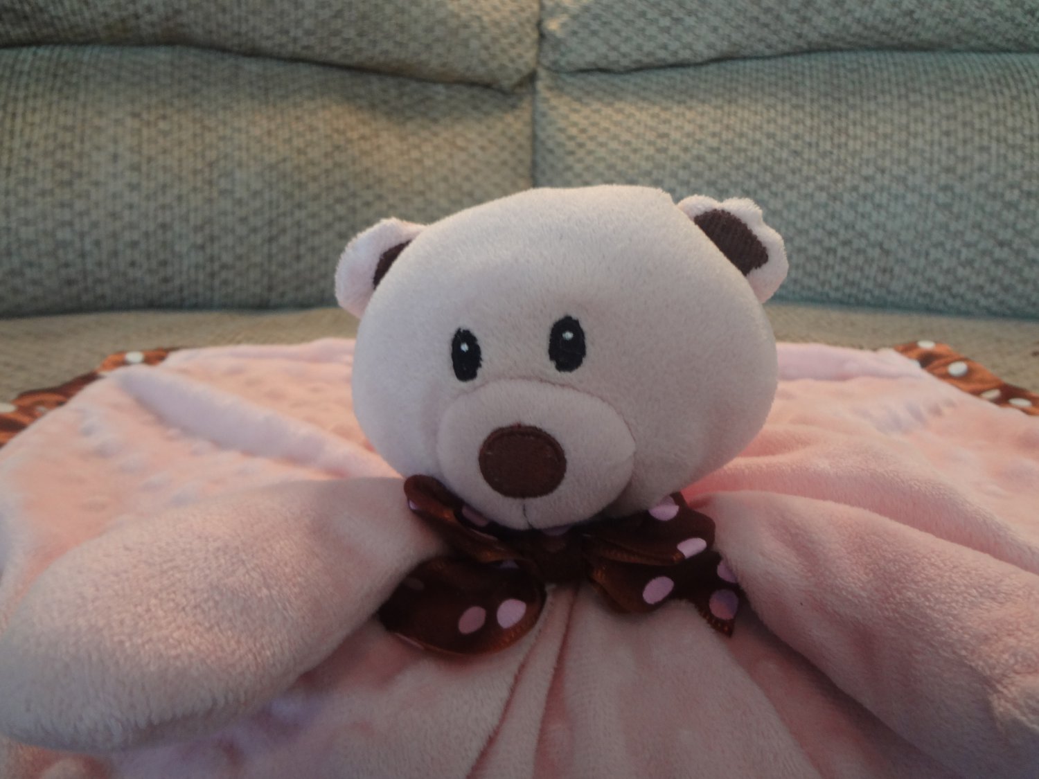 First & Main Pink Minky Dots Teddy Bear Security Blanket Lovey Plush