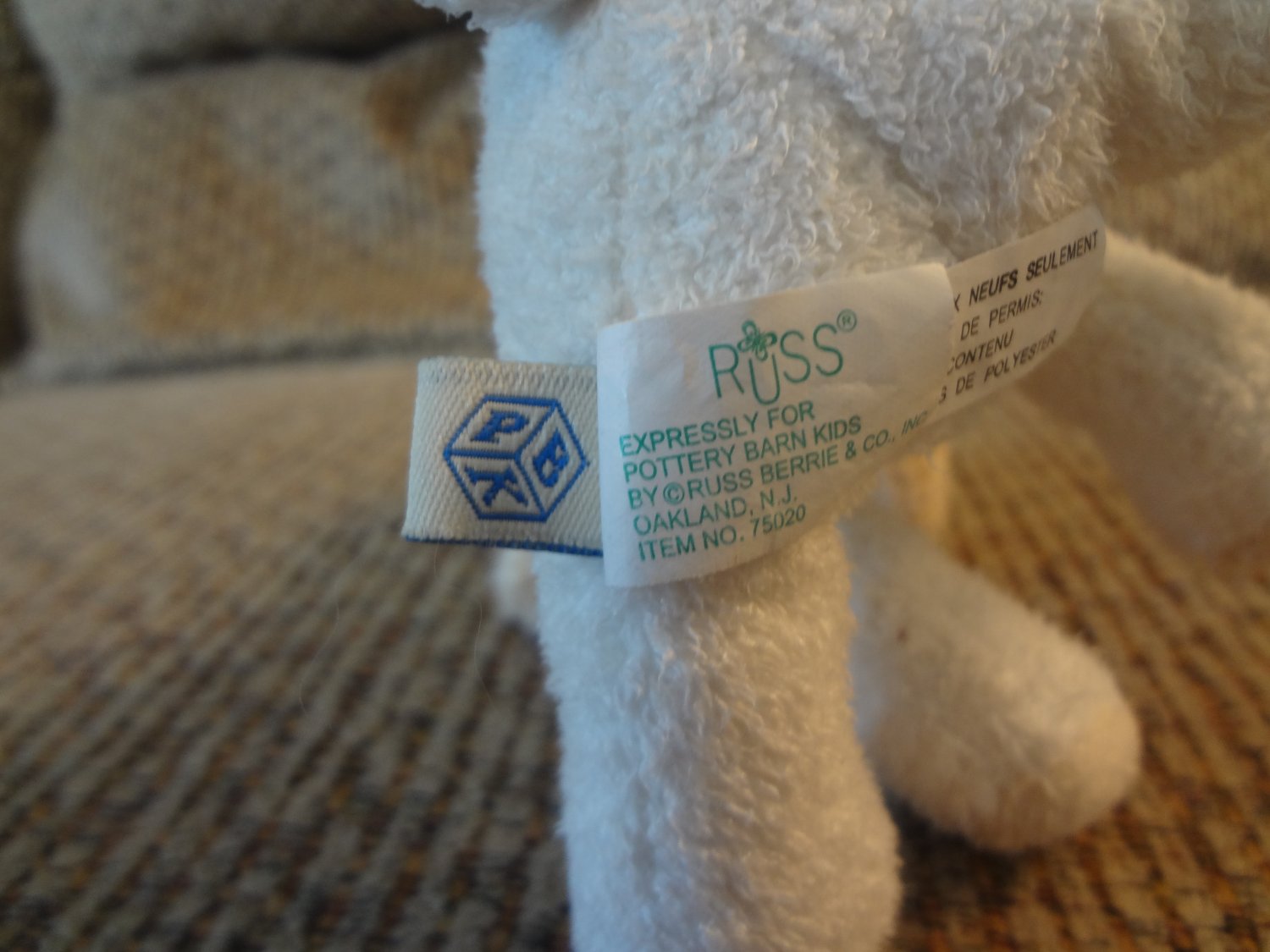 Russ Berrie Pottery Barn Kids Small Lamb Cream White Rattles Lovey Plush