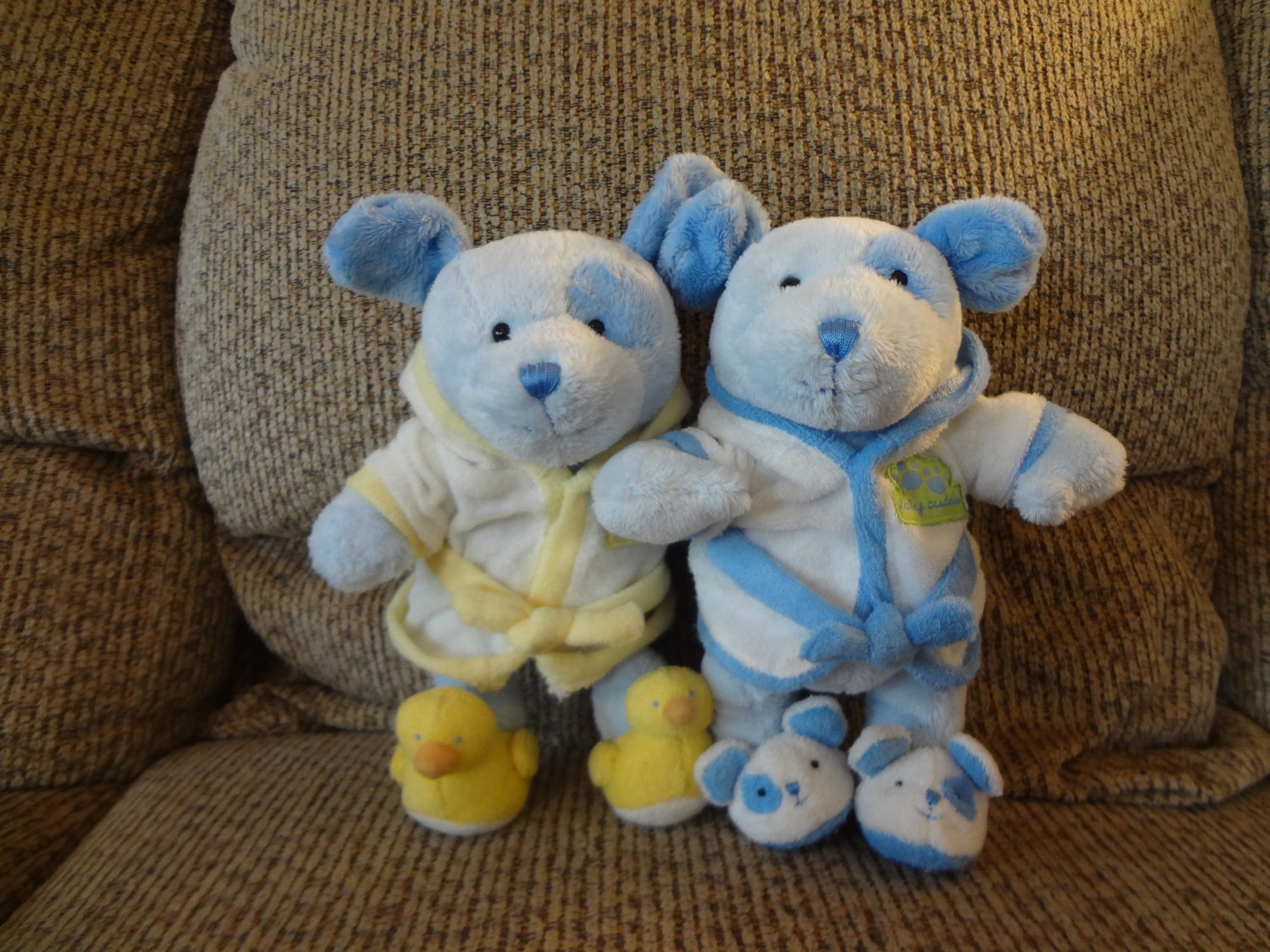 Carters Just One Year Lot Of 2 Blue Puppy Bathrobe Slippers Baby