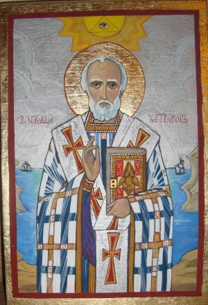 Icon Wood Handpainted Saint Nicolas Gold