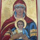 Handpainted Icon Virgin Mary Christ Jesus Wood Gold