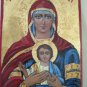 Handpainted Icon Virgin Mary Christ Jesus Wood Gold