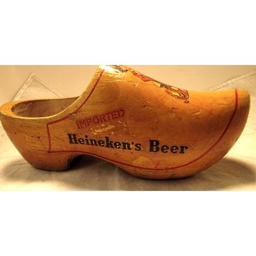 Old Imported Heineken's Beer wooden shoe advertiser all wood carved shoe