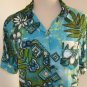 Chico's Rayon Button Front Blue Tropical Shirt 0 S 4 6