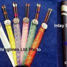 Chinese Style Hardwood Chopsticks with Wood Inlays in Silk Cases - FREE SHIPPING WORLDWIDE