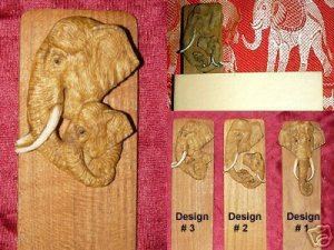 UNIQUE HANDCRAFTED TEAK BOOKMARK BULL ELEPHANTS #3 - FREE SHIPPING WORLDWIDE
