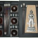 PRESENTATION EBONY ROSEWOOD CHOPSTICK SET (6 pairs of chop sticks): KHON CASE - FREE SHIPPING WWIDE