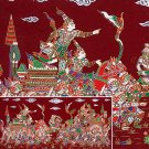 THAI SILK Large Silkscreen  Wall Hanging KINGS in BATTLE #15 Red – FREE Shipping WORLDWIDE