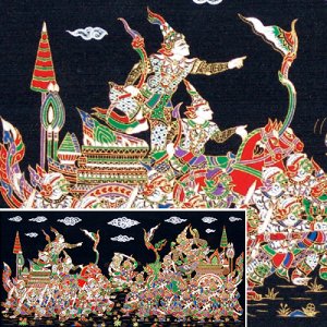 THAI SILK Large Silkscreen  Wall Hanging KINGS in BATTLE #15  &acirc;�� FREE Shipping WORLDWIDE
