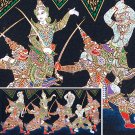 THAI SILK Large Silkscreen  Wall Hanging SIAM KHON DANCERS #12 – FREE Shipping WORLDWIDE
