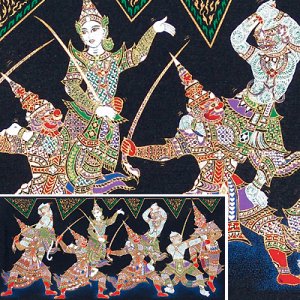 THAI SILK Large Silkscreen  Wall Hanging SIAM KHON DANCERS #12 &acirc;�� FREE Shipping WORLDWIDE