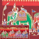 THAI SILK Large Silkscreen  Wall Hanging GRAND PALACE ELEPHANTS Red #11 – FREE Shipping WORLDWIDE