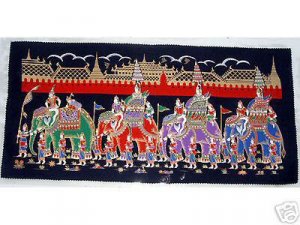 THAI SILK Large Silkscreen  Wall Hanging GRAND PALACE ELEPHANTS #11 &acirc;�� FREE Shipping WORLDWIDE