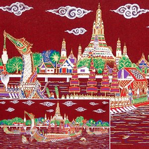 THAI SILK Large Silkscreen Wall Hanging ROYAL BARGES #10 Red &acirc;�� FREE Shipping WORLDWIDE