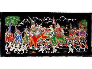 THAI SILK Large Silkscreen  Wall Hanging ELEPHANT WAR BATTLE #9 &acirc;�� FREE Shipping WORLDWIDE