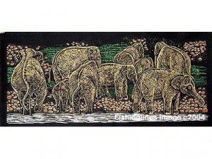 THAI SILK Large Silkscreen  Wall Hanging ELEPHANTS at RIVER BANK #7 &acirc;�� FREE Shipping WORLDWIDE