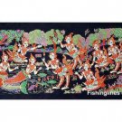 THAI SILK Large Silkscreen  Wall Hanging SIAM MAIDENS in PLAY #4 – FREE Shipping WORLDWIDE