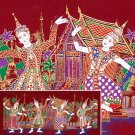 THAI SILK Large Silkscreen  Wall Hanging SIAM VILLAGE DANCERS #3 Red – FREE Shipping WORLDWIDE