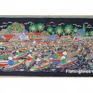 THAI SILK Large Silkscreen  Wall Hanging SIAM FLOATING MARKET #2 – FREE Shipping WORLDWIDE