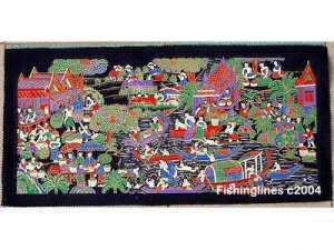 THAI SILK Large Silkscreen Wall Hanging LIFE at the RIVER #1 &acirc;�� FREE Shipping WORLDWIDE