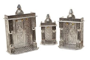 Mini 3 piece set Silver Pooja Mandir - 3 Piece Set