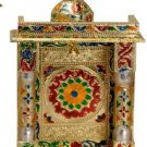 Gold Meenakari Mini Indian Home Pooja Mandir  - 8" X 5" X 13" (Medium),Puja Ghar