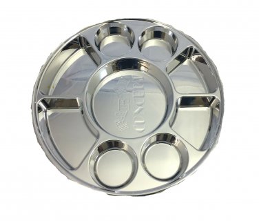 9 Compartments Silver Round Disposable Party Tray Thali Langar Plates 50 Pack