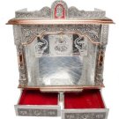 Puja Mandir - Wooden Hindu Temple  25" Oxidized Silver Color Mandir No Door