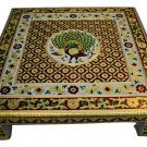 Puja Bajot Wooden Small Chowki Table Meenakari Peacock Chaurang - 18"