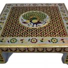 Puja Bajot Wooden Small Chowki Table Meenakari Peacock Chaurang - 15"