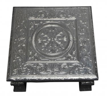Indian Puja Bajot-Table-Chowki-Medium 15" Pooja Bajot table - Silver color