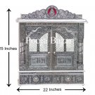 Home Pooja Wooden Mandir with White Oxidized Plated Puja Temple