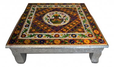 Puja Bajot Wooden Small Chowki Table Sub Lab Chaurang - 18" Pooja Bajot table