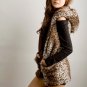 Leopard Faux Fur Sleeveless Hood Jacket