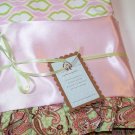 Satin Baby Blanket Luxe Pink Satin and Nicey Jane Design with Paisley Ruffle 36 x 36